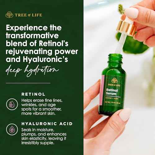 Tree of Life Beauty Retinol Serum, Skin Smoothing Face Oil for Dark and Age Spots and Fine Lines, Facial Serums for Dry and Sensitive Skin Care with Hyaluronic Acid for Soft Skin, 2 Fl Oz (pack of 2)