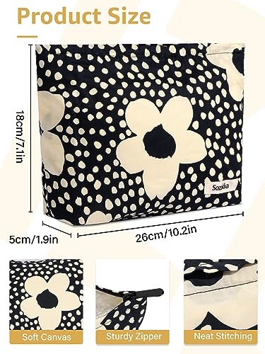 WONEDIRR Makeup Bag - Cotton Travel Make Up Bag - Large Cosmetic Bag for Women Girl - 2 Pcs Portable Makeup Organizer Bag for Travel Trip Blue Dots