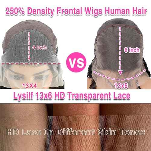 Bob Wig Human Hair 13x6 Deep Wave HD Lace Front Wigs Human Hair 250% Density Bob Curly Lace Frontal Wigs Brazilian Virgin Human Hair Wigs Pre Plucked with Baby Hair (Natural Color,10Inch)