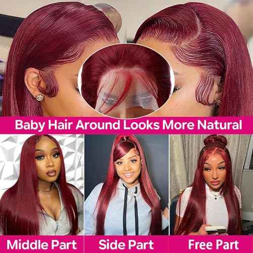30 Inch 99J Burgundy Wig Human Hair 13x6 Lace Front Wigs Human Hair Straight HD Lace Front Wigs Human Hair Pre Plucked Red Wine Glueless Frontal Wigs Human Hair for Women
