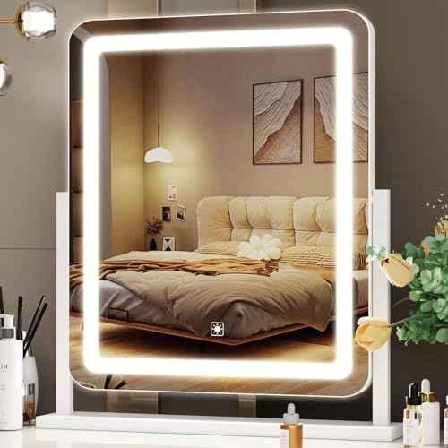 Lighted Makeup Mirror, Hollywood Vanity Mirror with Lights, Three Color Lighting Modes, and 5X Magnification Mirror, Smart Touch Control, 360¡ÆRotation (17.2in. White)
