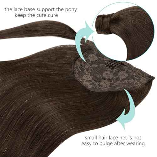 Remy Ponytail Extension Human Hair Straight 18 Inch Pony tails Hair Extensions Silky Long Straight 100% Natural Hair Ponytails for Women Virgin New Light Brown 80g