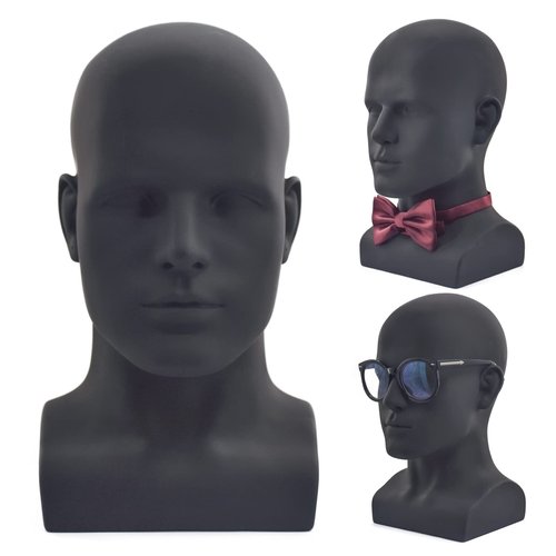 FLWAI PVC Matte Black Male Mannequin Head Display Head Stand Wig Display Head Model Men Manikin Head Dolls for Display Headset, Headphone, Game Console, Hats, Wigs Jewellery (Matte Black)