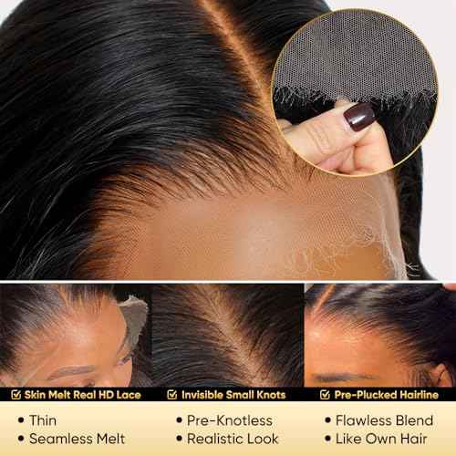 13x6 SKINLIKE HD Lace Full Frontal Wig Loose Deep Wave, 180% Density Pre-plucked With Baby Hair Raw Indian Curly Human Hair Wigs for Women 0.10mm Ultra-thin Invisible Transparent 16inch