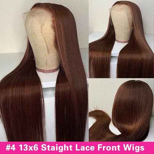 Chocolate Brown Lace Front Wigs Human Hair 13x6 HD Lace Front Human Hair Wigs For Women 250% Density #4 Middle Brown Lace Frontal Wig (16 Inch)