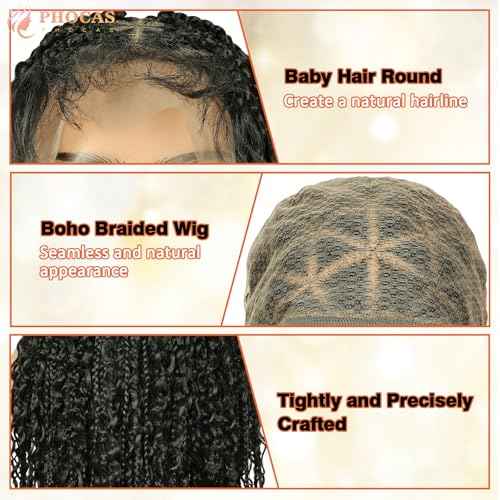 PHOCAS Boho Braid Wig 48'',Knotless Braided Wigs Natural Black,Curly Ended Double Full Lace Box Braids Wig for Women