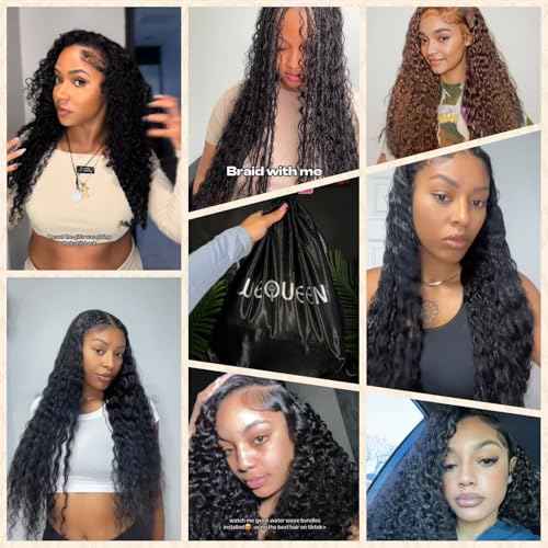 Wequeen 16A Water Wave Human Hair Bundles 14 16 18 Inch 100% Unprocessed Brazilian Virgin Hair Quick Weave Bundles Human Hair Extensions Real Human Hair, Natural Black