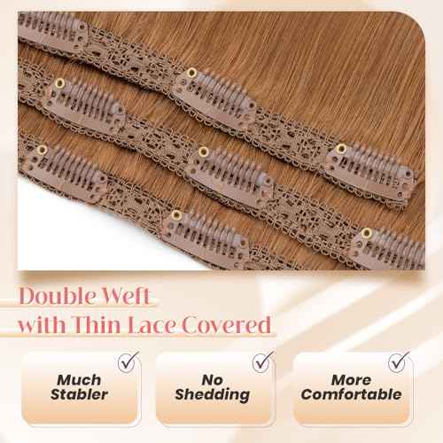Elailite Clip in Hair Extensions Real Human Hair 3PCS Lace Weft Remy Hairpieces for Women 16 Inch 73g Light Auburn