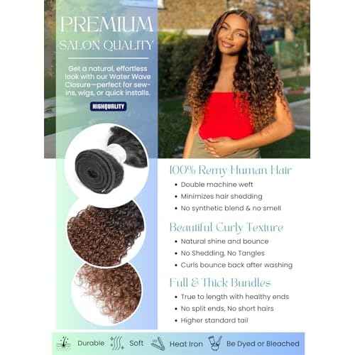 Ombre Human Hair Bundles with Closure 4x4 Water Wave, #T1B/2/30 Chestnut Ombre Brown Wet and Wavy Curly Remy Hair 3 Bundles and 4x4 HD Lace Closure Free Part 10/12/14+10 Inch Dark Roots Weave