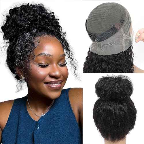 ONICE Deep Wave 360 Lace Front Wigs Human Hair With Drawstring Hidden Strap 360 Full Lace Frontal Wig For Black Women Glueless Wigs Human Hair (Curly Wig 22 Inch)
