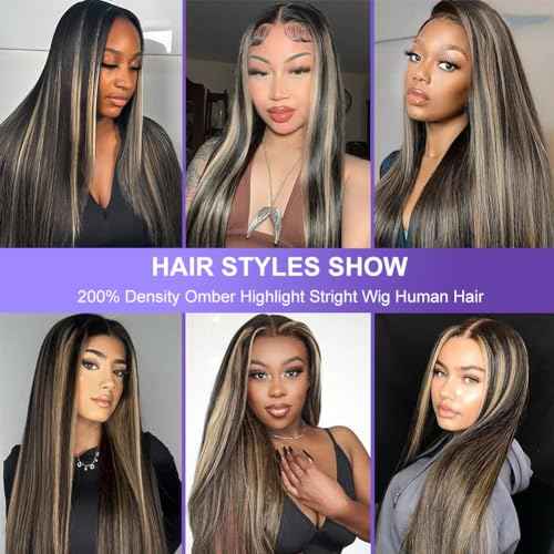 Blonde Highlight 13x4 Glueless Lace Front Wigs Human Hair 200% Density Pre Plucked with Baby Hair 13x4 Full Lace Front Wigs HD Transparent Lace Wig Balayage Wigs for Women 26 Inch