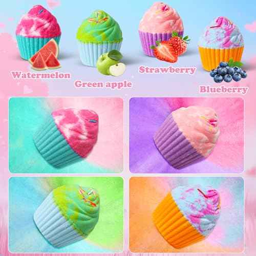 Bath Bombs for Kids with Surprise Bracelets Toys Inside, 8 Cupcake Bath Bombs Gifts Set for Girls, Teens, Children Christmas Birthday Easter, Handmade Fizzes Bubble Spa Bath Kit