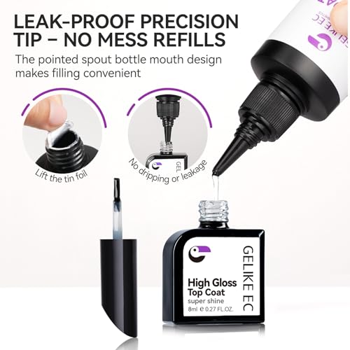 gelike ec Base Gel Top Coat Set: 2x100ml Professional Salon Duo for Long-Lasting Polish (Non-Toxic Formula)