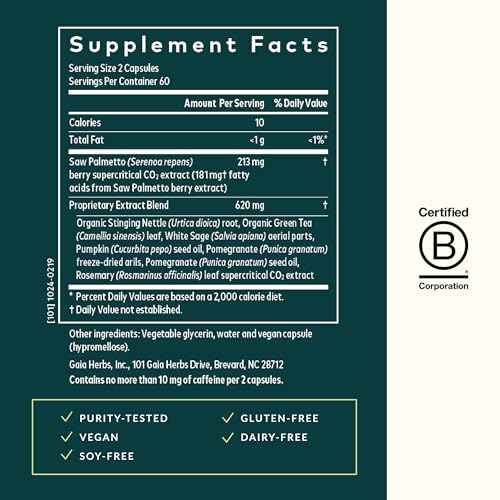 Gaia Herbs Prostate Health - Supports Prostate Health and Function for Men - with Saw Palmetto, Green Tea, Nettle Root, and White Sage* - 120 Vegan Liquid Phyto-Capsules (40-Day Supply)