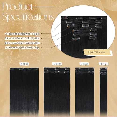 Black Clip in Hair Extensions Real Human Hair 18 Inches 7pcs Jet Black Human Hair Extensions 85g #1 Silky Straight 100% Human Hair Clip in Extensions