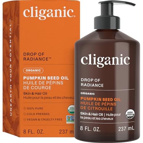 Cliganic Organic Pumpkin Seed Oil, 100% Pure - For Face & Hair | Natural Cold Pressed Unrefined (Packaging May Vary)