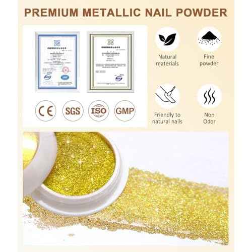4 in 1 Upgrade 3D Gel Nail Gold Chrome Nail Powder¡¼NO.1 -100% 3D Effect¡½20g No Wipe 3D Gel Nail Art Sculpture with Glitter White Gold Chrome Nail Powder for Home DIY Salon Gifts Women- White Gold