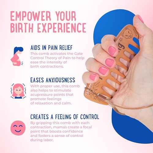 Mama Natural Strong Birth Comb - Labor Comb With Wide Teeth (1 Piece) - Wood Comb For Pregnancy Contractions - Birth Comb for Labor Pain & Pregnancy Gifts - Labor And Delivery Essentials Hand Comb