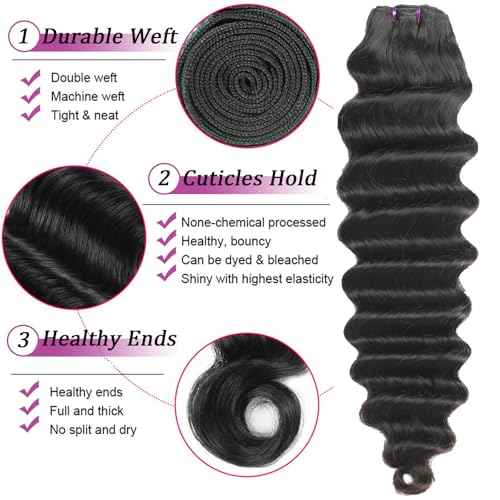 Loose Deep Wave Bundles Loose Wave Bundles Human Hair 22 24 26 Inch 100% Unprocessed Brazilian Virgin Hair 3 Bundles Weave Curly Human Hair Extensions Natural Black Color for Women