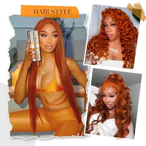 Ginger Lace Front Wigs Pre-Plucked with Baby Hair, 13x6 HD Body Wave Lace Frontal Wig, 180% Density Colored Glueless Orange Ginger Wig, 26 inch