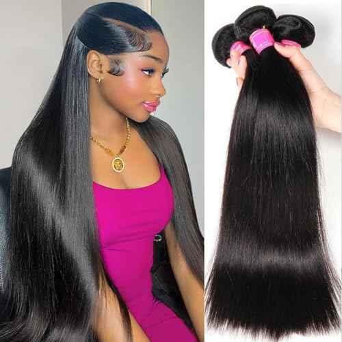 12A Human Hair Bundles Straight 100% Unprocessed Brazilian Virgin Hair Weave 3 Bundles Silky Black Hair for Black Women 20 22 24 Inch