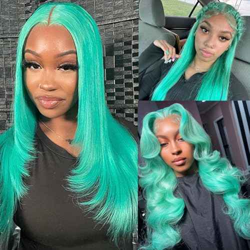 Lace Front Wigs Human Hair Aqua Blue Glueless Transparent 13x6 Lace Front Wigs Human Hair Pre Plucked 22 Inch Colored Turquoise Wig Human Hair 180% Density HD Lace Front Human Hair Wigs for Women