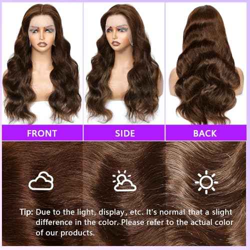 Chocolate Brown Lace Front Wig Human Hair Pre Plucked 13x4 Body Wave Lace Front Wigs Human Hair 28inch 250% Density Hd Lace Frontal Wigs For Blcak Women Colored #4