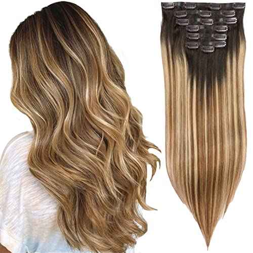human hair clip in extensions 120g 7pcs PU Clip seamless clip in hair extensions human hair 14Inch P216 Dirty Blonde to Caramel Blonde