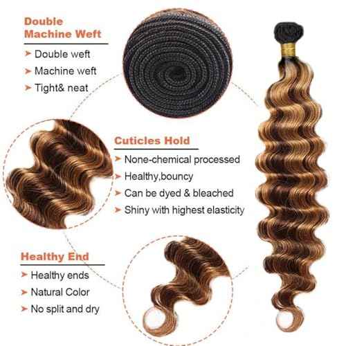 P4/30 Bundles Ombre Brown Bundles Highlight Human Hair Bundle Brown Deep Wave Bundle 14 16 18 inch Double Weft 300g