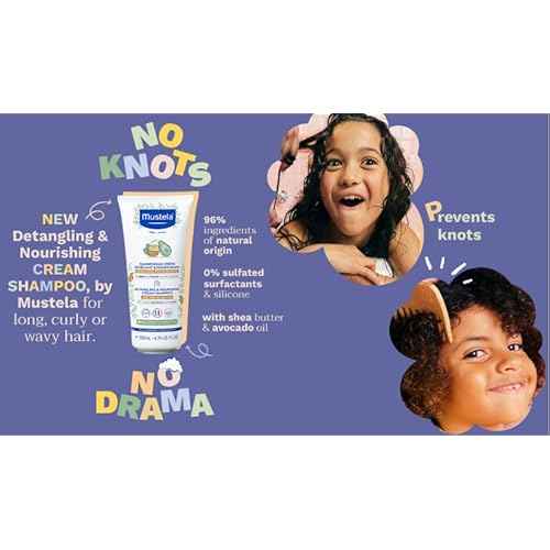 Mustela Detangling & Nourishing Cream Shampoo - Natural Shea Butter & Avocado - Curly & Frizzy Hair - Dermatologist-tested & safe for Babies and Kids - 6.76 US Fl. Oz.