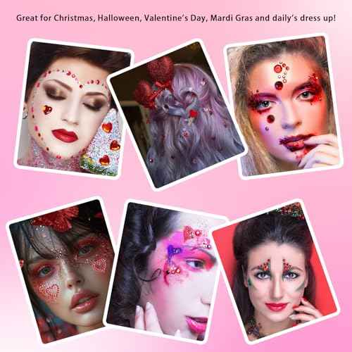 NIACONN 1760 Pcs Red Hair Jewels Face Gems Stick on, Self Adhesive Glitter Rhinestones Stickers for Women Body Eyes Nails Festival Halloween Makeup & Crafts