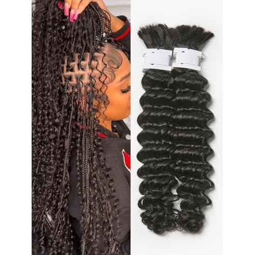 ASHINE Human Braiding Hair for Boho Braids Deep Wave Bulk Pre-Separated Strands 100% Human Hair 2 Bundles/Pack 100g 16 Inch Natural Color Easy to Braid