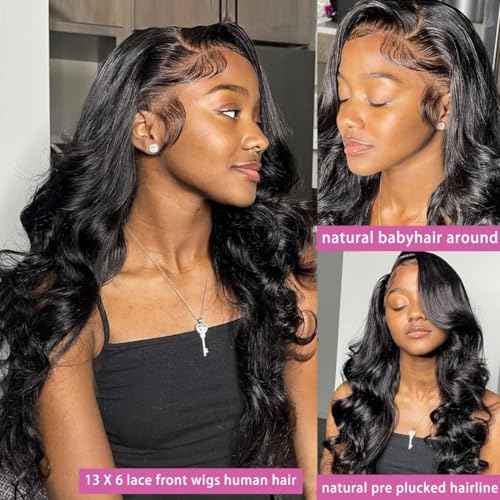 32 Inch 13x6 Body Wave Lace Front Wigs Human Hair Pre Plucked 200% Density HD Transparent Lace Frontal Wigs Human Hair With Baby Hair Natural for Women