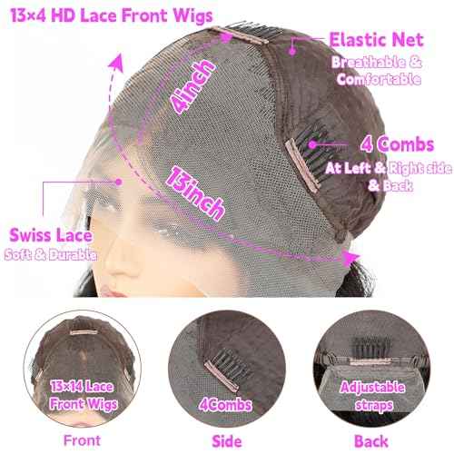 Lace Front Wigs Human Hair 13x4 Straight Lace Front Wigs HD Transparent 200% Density Glueless Wigs For Black Women Pre Plucked With Baby Hair 24inch
