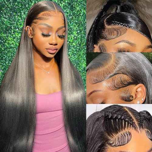 13x6 Lace Front Wigs Human Hair 28 Inch Straight HD Transparent Lace Front Wigs Human Hair Pre Plucked Natural Color 200 Density With Baby Hair for Women