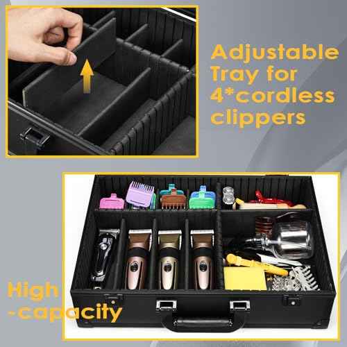 Barber Accessory Case with Mirror, Profesional Barbers Briefcase Tool Case, Barber Cases for Clippers and Supplies, Hair Scissors Trimmer Organizer, Salon Grooming Hard Travel Suitcase