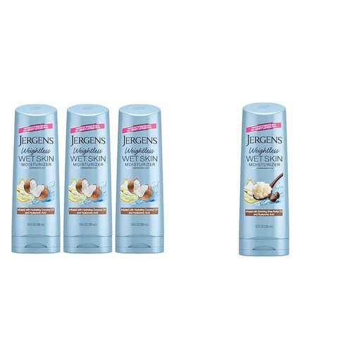 Jergens Wet Skin Body Moisturizer With Coconut Oil, In Shower Lotion For Dry Skin 10 Fl Oz & Wet Skin Body Moisturizer with Shea Butter Oil, Pure Shea Butter In Shower Lotion