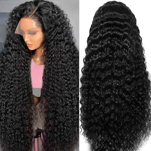 13x6 Deep Wave Lace Front Wig - Human Hair, Deep Curly, HD Lace Frontal, Pre Plucked with Baby Hair (28 Inch)