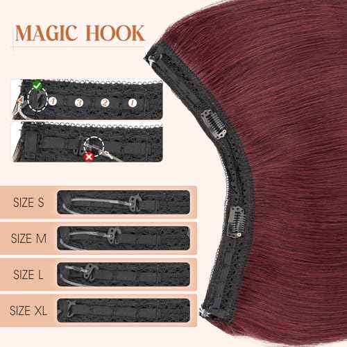 S-noilite Halo Hair Extensions Real Human Hair,Invisible Wire Hair Extensions with Adjustable Fish Line Halo Extensions for Women 16Inch 80G(Wine Red)