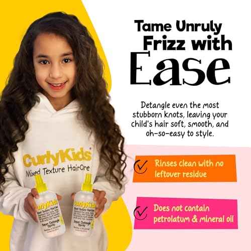 CurlyKids Super Detangle Spray Bundle with Hair Detangler Spray, Kids Shampoo, Conditioner, Gel & Creme for Curly, Frizzy, & Wavy Hair | Sulfate & Paraben-Free Formula to Detangle