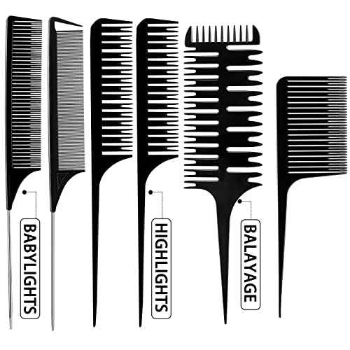 Highlight Comb Set, 6 Piece Set, Weaving, Sectioning, Styling, and Hair Dyeing Combs Professional Weaving Styling for Foiling and Balayage Coloring(Various Style)