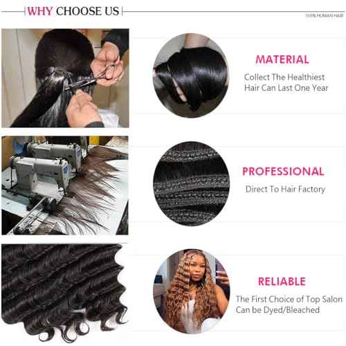Loose Wave Human Hair Bundles with Closure(14 16 18+12 Inch,Free Part) Pre Plucked with Baby Hair 12A Unprocessed Loose Deep Wave Bundles with 4x4 Closure Human Hair