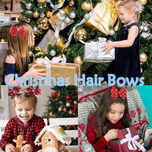 12pcs 4 Inch Hair Bows for Girls - Christmas Hair Clips with Alligator Clip, Glitter & Sparkly Ribbon Bows - Barrettes & Hairpins for Teens, Toddler, Kids