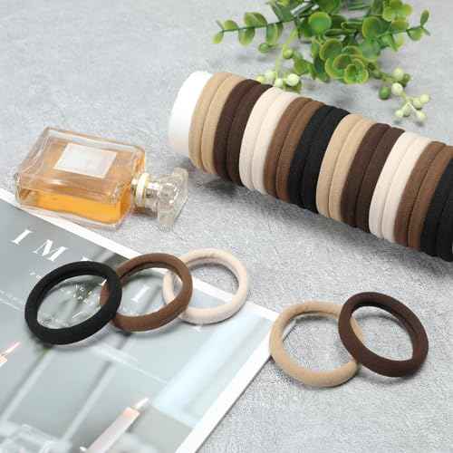 Hair Ties Black 100Count Extra Thick 5CM, Bulk Elastic Hair Bands for Thick Heavy Hair, Seamless Hair Accessories for Women, Girls, Ponytail Holder (Neutral Color)
