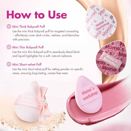 Mini Denim Makeup Sponge Set,Mini Makeup Blenders Sponge for Concealer/Blush/Highlighter, Perfect for Detail Work & Travel,4pcs Pink Mini Concealer Puffs with Travel Pouch
