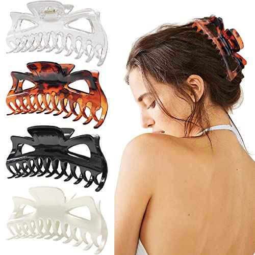 5.5¡± Large Hair Claw Clips, Big Hair Clips Enough to Hold Your Hair, Hair Clips for Women Thick Hair (Shiny-4pcs)