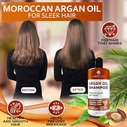 Argan Oil Shampoo - Sulfate Free with No Parabens - Moroccan Botanicals for Women and Men - Professional Moisturizing, Anti Frizz, Hydrating Solution for Dry, Wavy, Curly and Color Treated Hair
