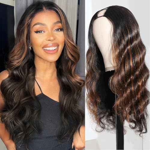 V Part Wig Human Hair Body Wave 100% Real Human Hair Upgrade U Part Human Hair Wig 180% Density Beginner Friendly 1B/30 (22 inch)