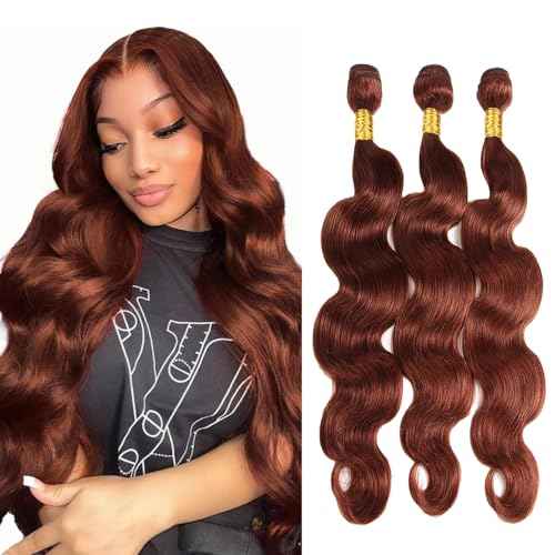 Auburn Human Hair Color 33 Reddish Brown Body Wave Bundles 30 32 34 inch Double Weft Brazilian Virgin Remy Hair Extensions Copper Red Silky Soft for Women