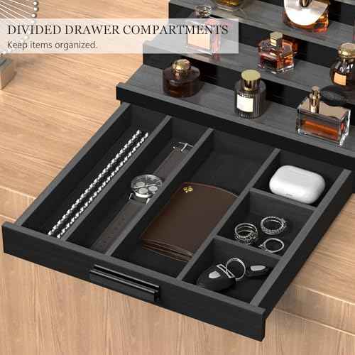 Zalida Wooden Cologne Organizer for Men 5 Tier of Perfume Display Holder of Drawer & 2 Hidden Compartments Larger Storage Space Mens Perfume Organizer Shelf Stand ,Gift for Man (5T-Black)
